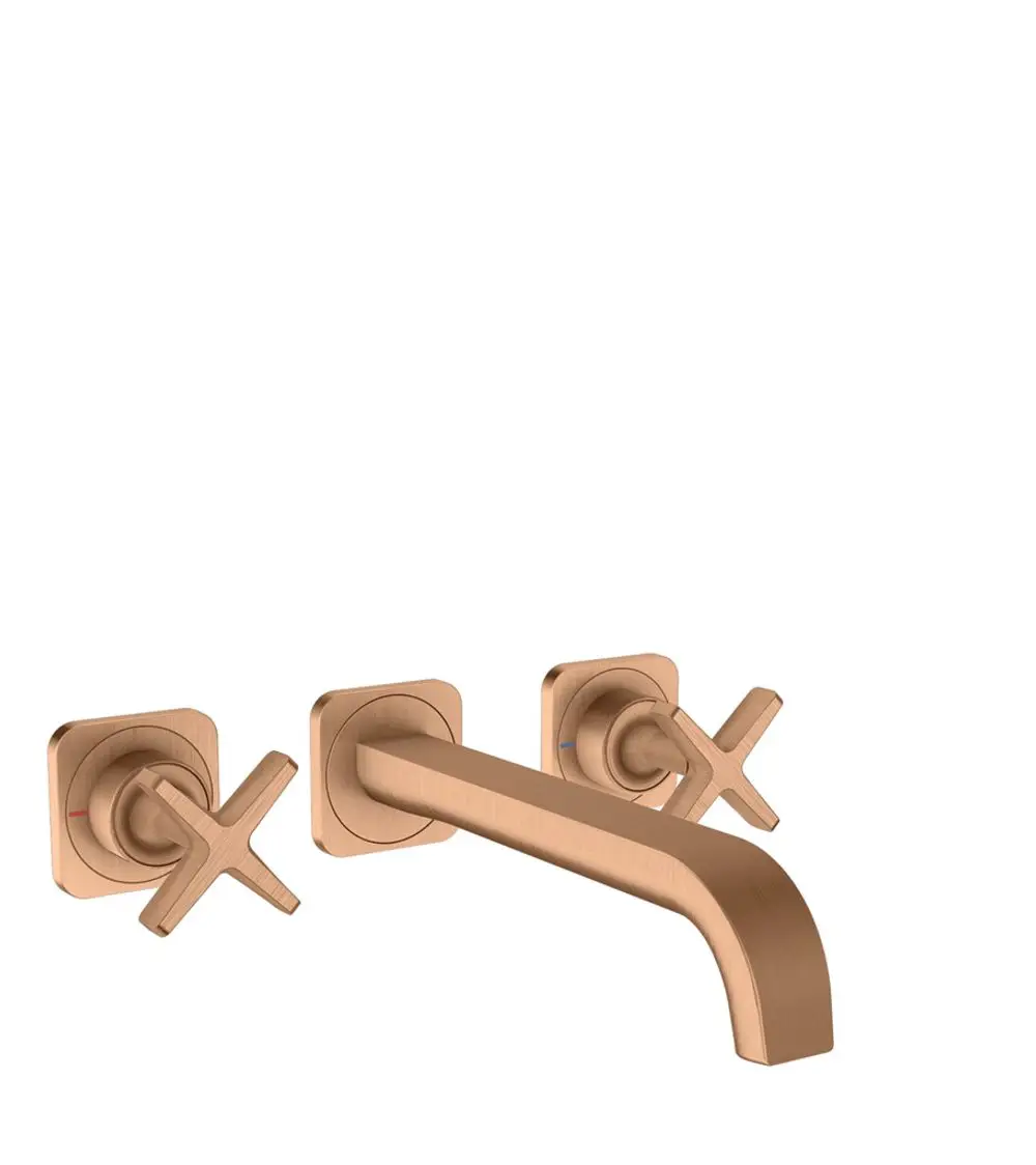 Waschtischarmatur in Brushed Bronze für Wandmontage, bestehend aus zwei Bediengriffen und einem Auslauf. Produkt von AXOR.